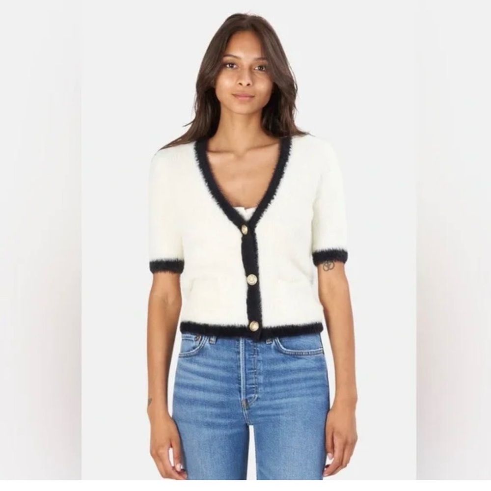 L'AGENCE Women's Cream Cardigan with Black Trim